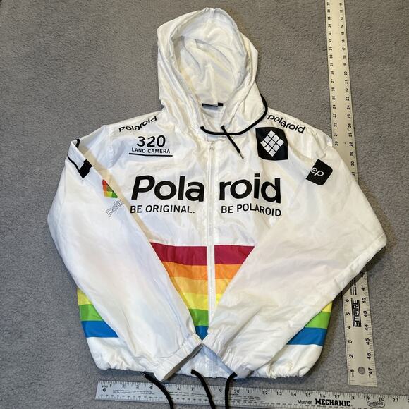 Polaroid Windbreaker Jacket Men's XL Rainbow 320 Land Camera Hooded Retro - Picture 1 of 7